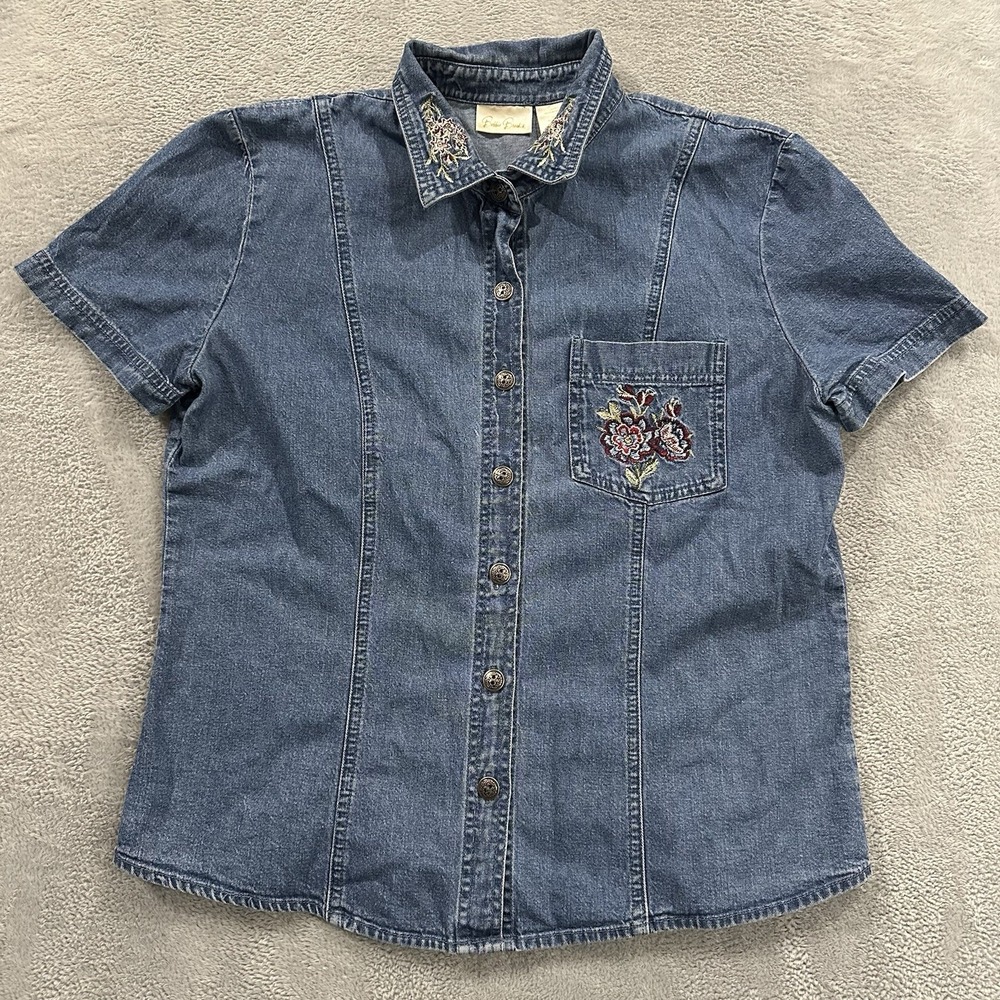 Bobbie Brooks Denim Button Shirt Long Sleeve Women M Flor Blue Jean Western Boho